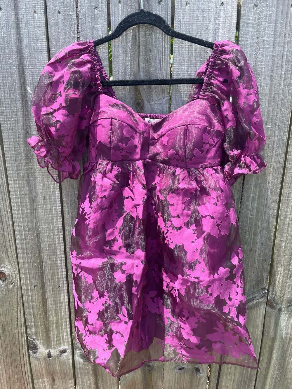 Allison + Kelly Purple Romantic Floral Organza Puff Sleeve Mini Dress Size M
